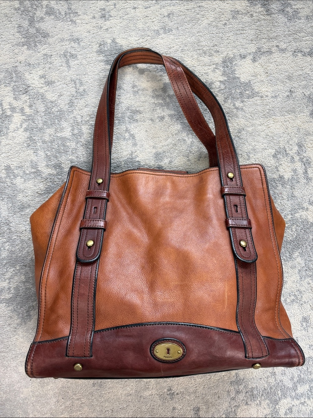 Fossil Vintage Reissue Brown Distressed Leather Tote Shoulder Bag Keyhole